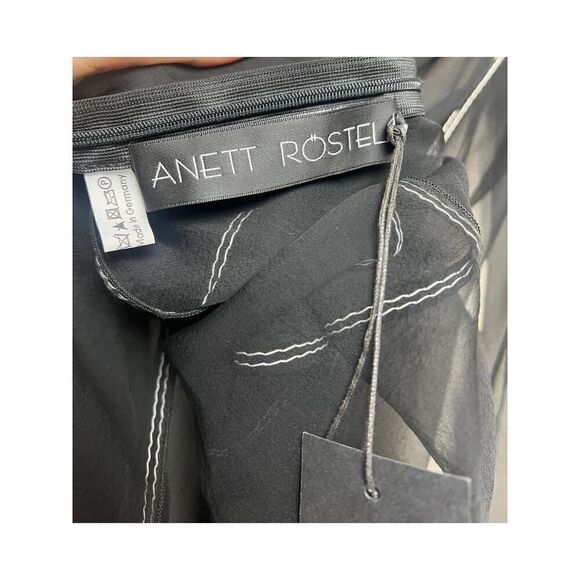 NWT Anett Rostel Berlin Black Silk Sheer Midi Dress Sz. 40 (US 12) - Picture 4 of 7